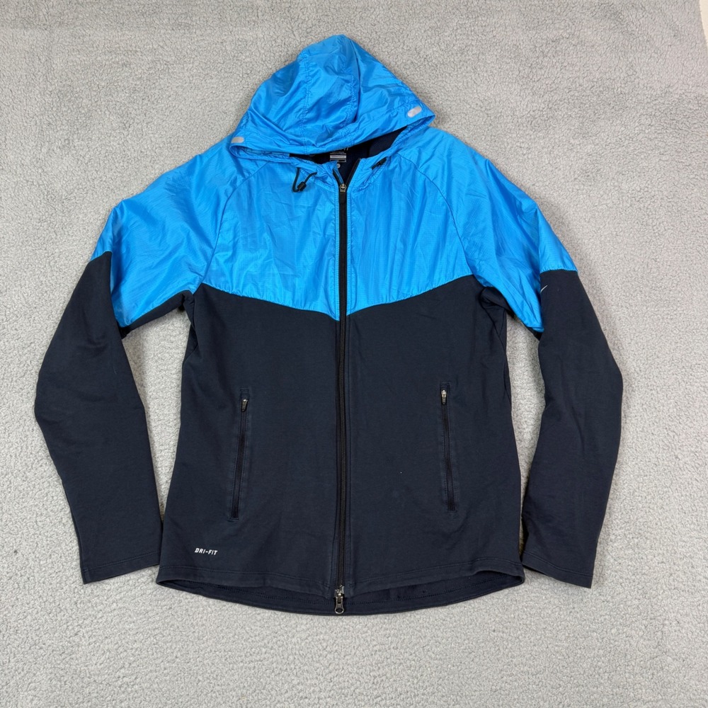 Nike Running Dri-FIT Windrunner Hybrid Full Zip Hooded Jacket Blue Grey Mens L